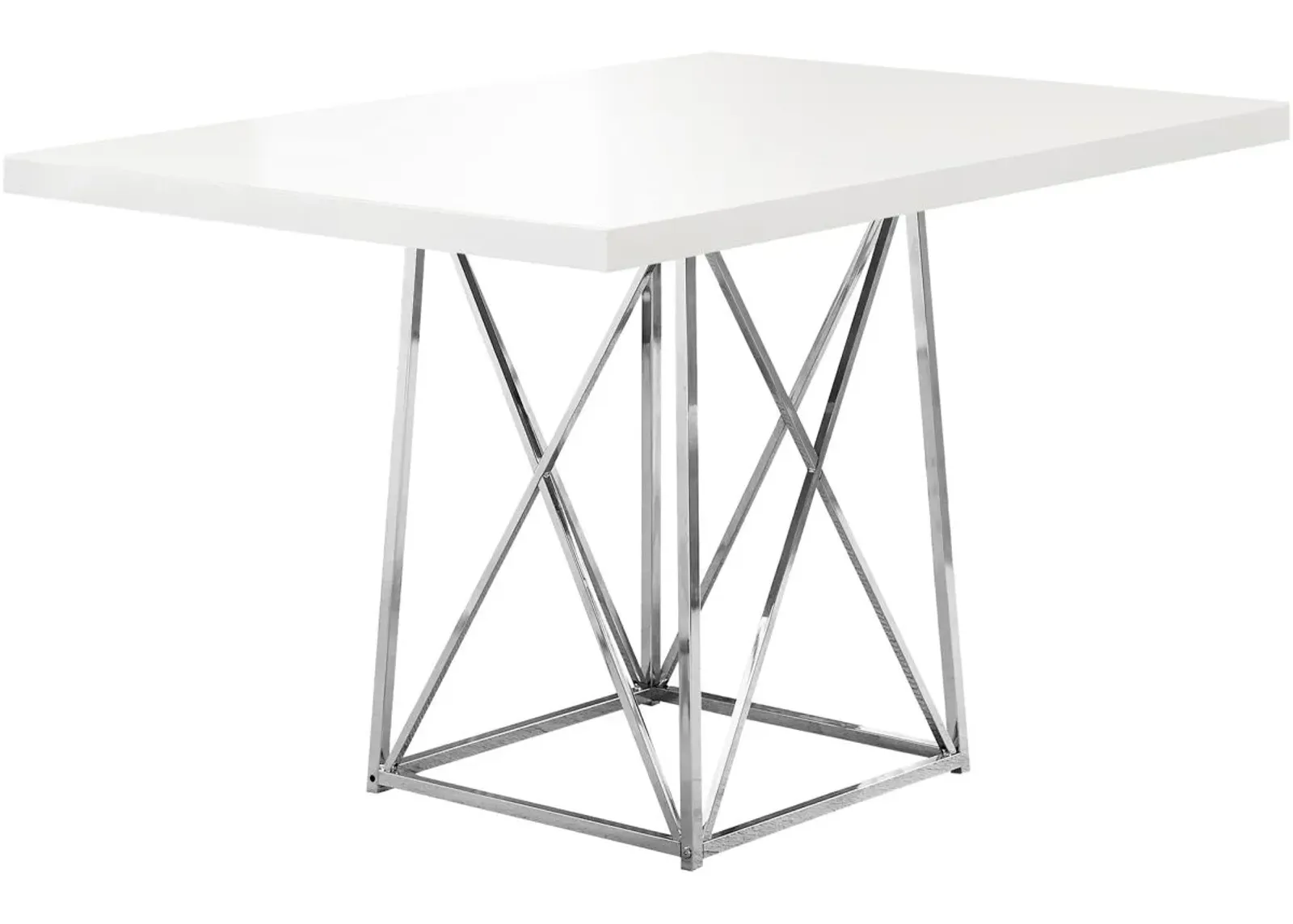 Dining Table, 48" Rectangular, Small, Kitchen, Dining Room, Metal, Laminate, Glossy White, Chrome, Contemporary, Modern