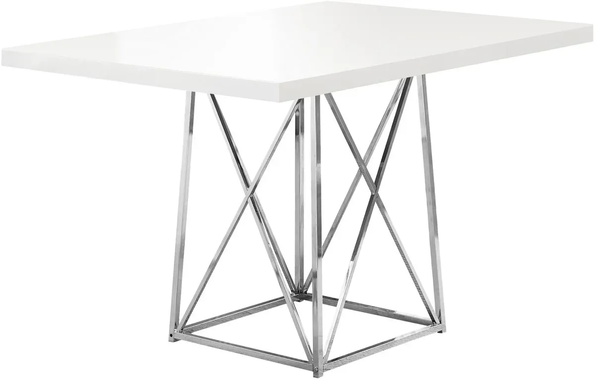 Dining Table, 48" Rectangular, Small, Kitchen, Dining Room, Metal, Laminate, Glossy White, Chrome, Contemporary, Modern