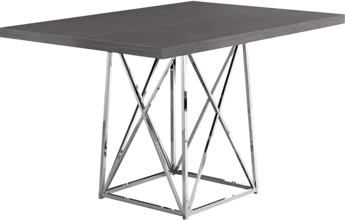 Dining Table, 48" Rectangular, Small, Kitchen, Dining Room, Metal, Laminate, Grey, Chrome, Contemporary, Modern