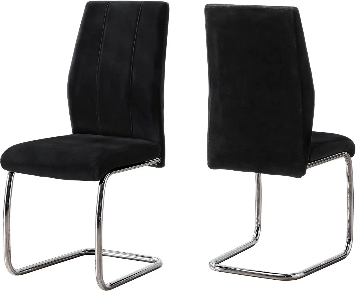 Dining Chair, Set Of 2, Side, Upholstered, Kitchen, Dining Room, Velvet, Metal, Black, Chrome, Contemporary, Modern