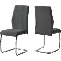 Dining Chair, Set Of 2, Side, Upholstered, Kitchen, Dining Room, Velvet, Metal, Grey, Chrome, Contemporary, Modern