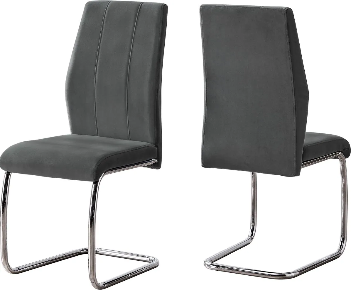 Dining Chair, Set Of 2, Side, Upholstered, Kitchen, Dining Room, Velvet, Metal, Grey, Chrome, Contemporary, Modern