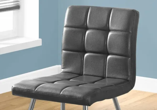 Dining Chair, Set Of 2, Side, Upholstered, Kitchen, Dining Room, Pu Leather Look, Metal, Grey, Chrome, Contemporary, Modern