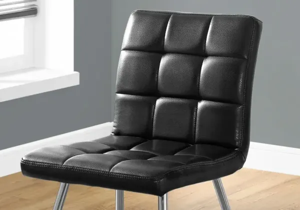 Dining Chair, Set Of 2, Side, Upholstered, Kitchen, Dining Room, Pu Leather Look, Metal, Black, Chrome, Contemporary, Modern