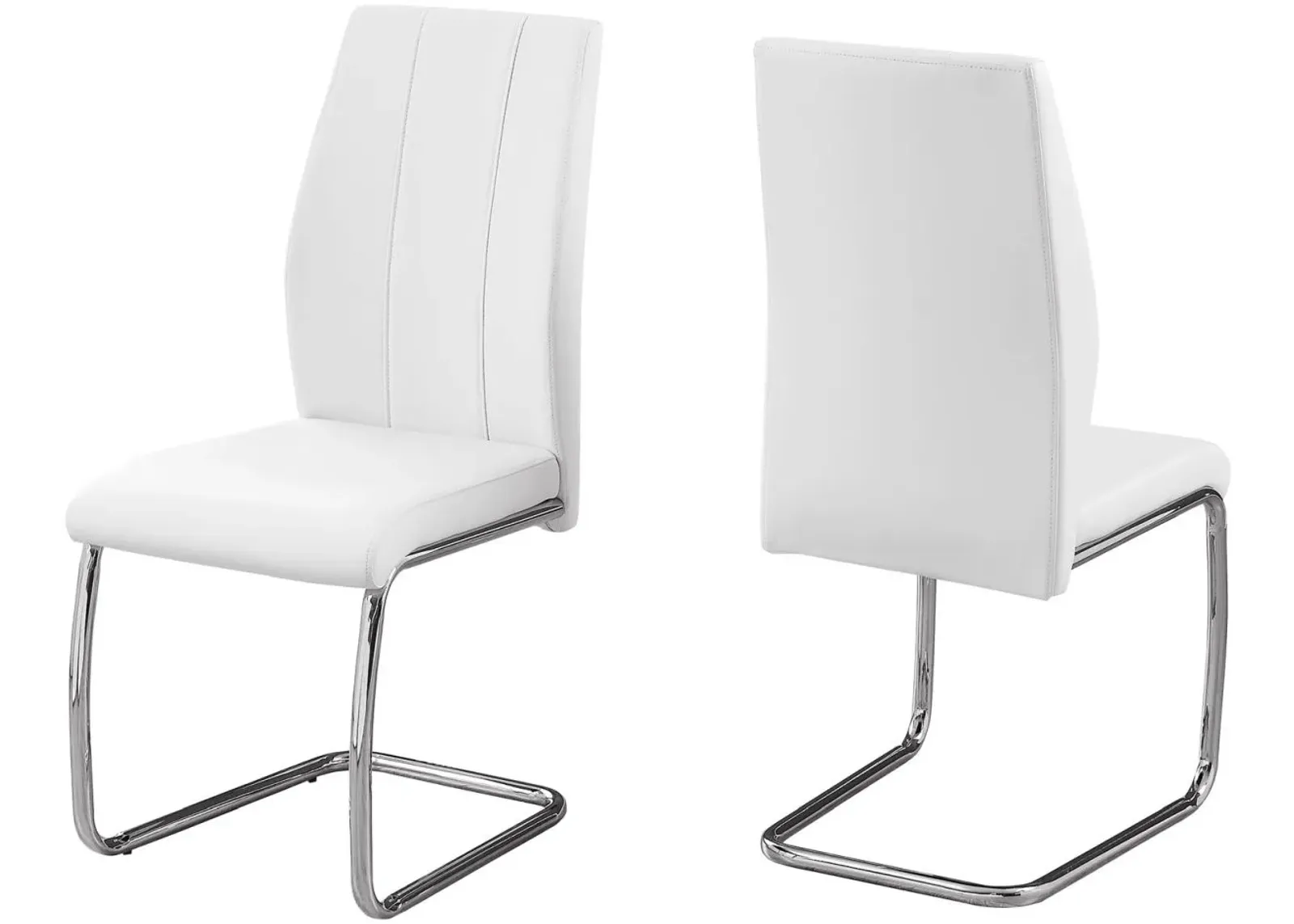 Dining Chair, Set Of 2, Side, Upholstered, Kitchen, Dining Room, Pu Leather Look, Metal, White, Chrome, Contemporary, Modern