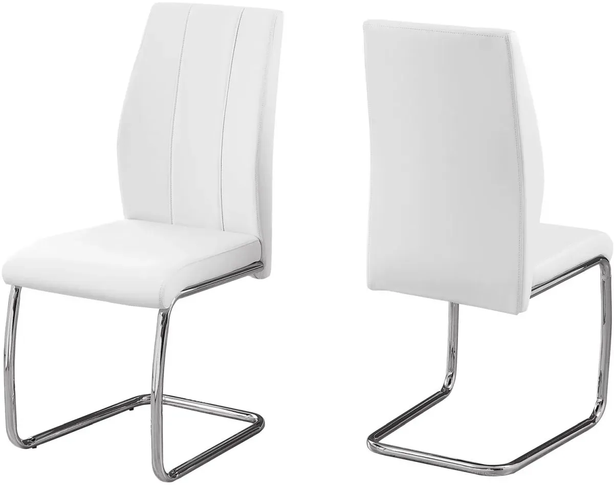 Dining Chair, Set Of 2, Side, Upholstered, Kitchen, Dining Room, Pu Leather Look, Metal, White, Chrome, Contemporary, Modern