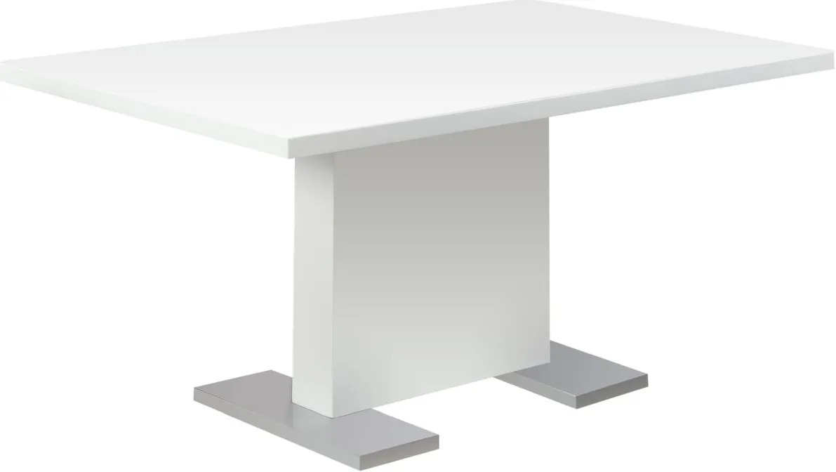 Dining Table, 60" Rectangular, Kitchen, Dining Room, Metal, Laminate, Glossy White, Chrome, Contemporary, Modern