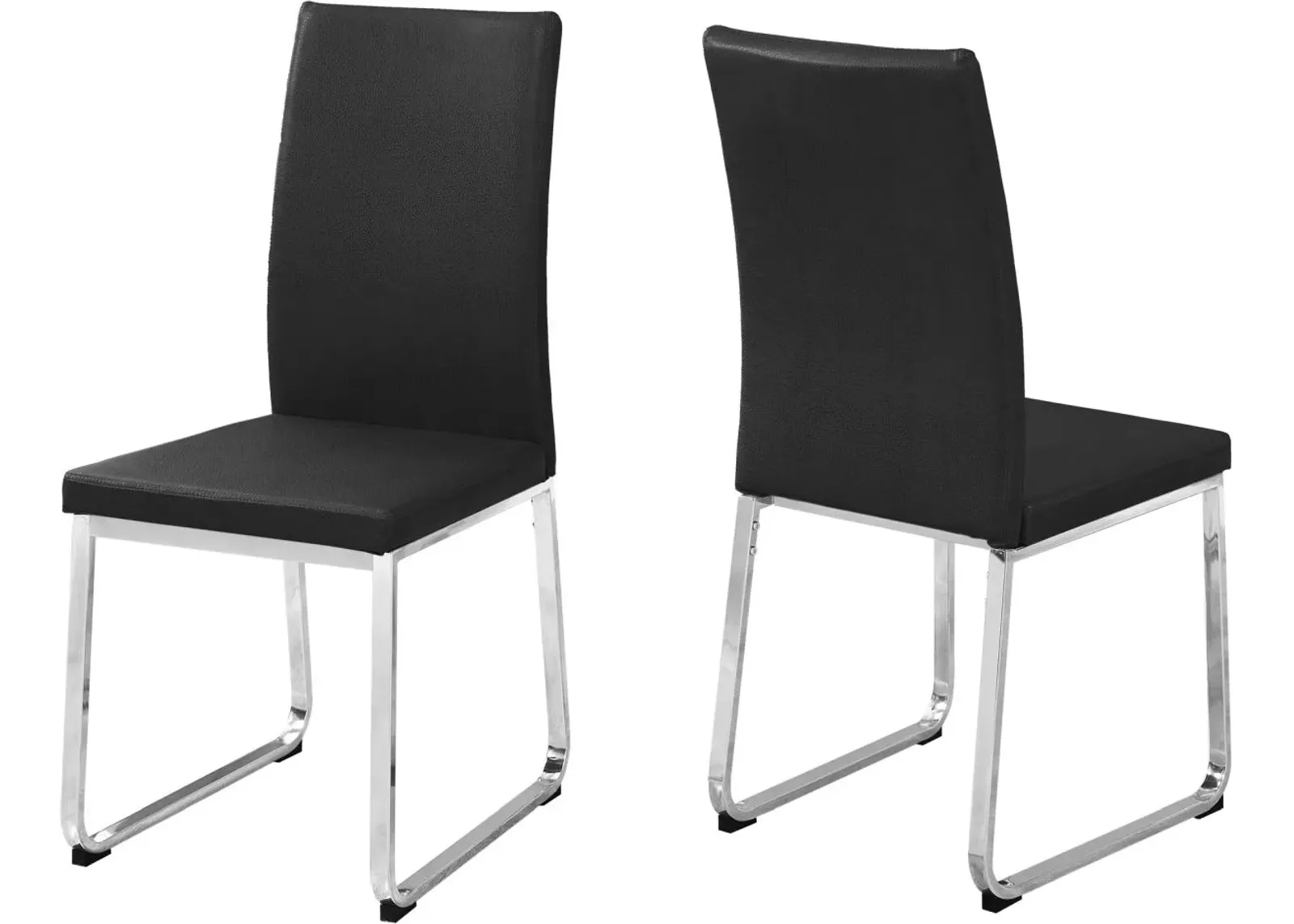 Dining Chair, Set Of 2, Side, Upholstered, Kitchen, Dining Room, Pu Leather Look, Metal, Black, Chrome, Contemporary, Modern