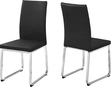 Dining Chair, Set Of 2, Side, Upholstered, Kitchen, Dining Room, Pu Leather Look, Metal, Black, Chrome, Contemporary, Modern