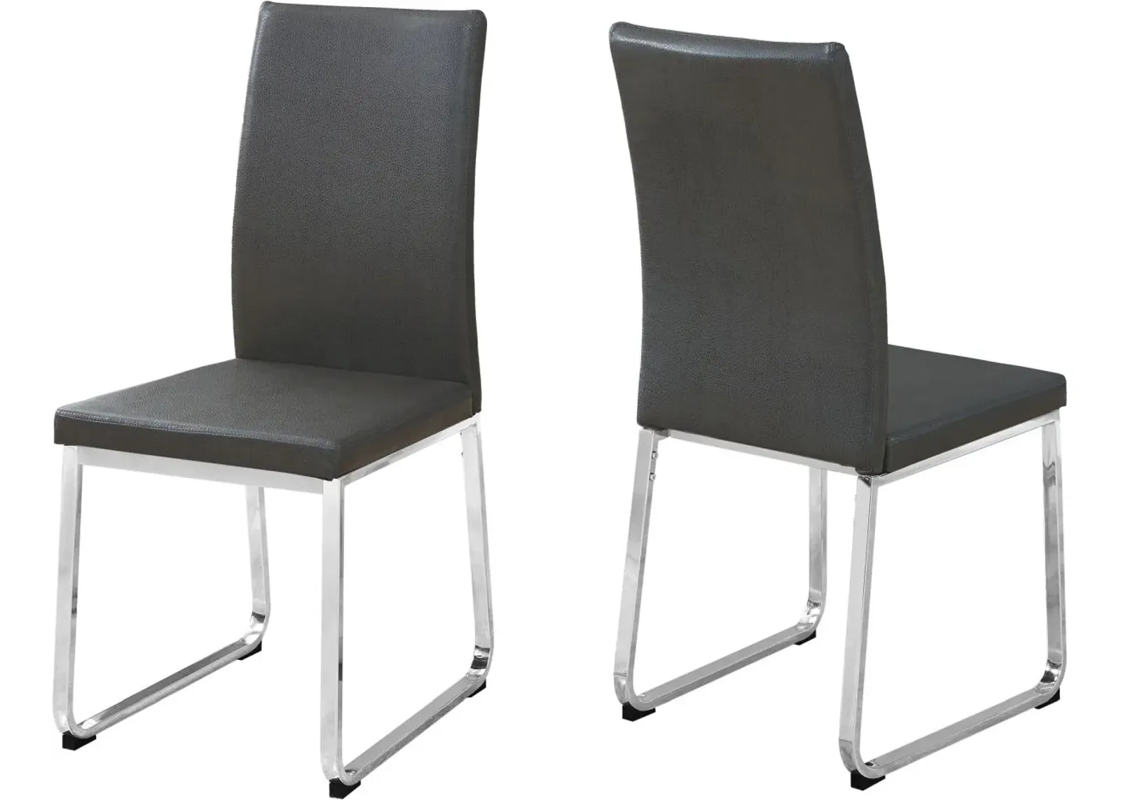 Dining Chair, Set Of 2, Side, Upholstered, Kitchen, Dining Room, Pu Leather Look, Metal, Grey, Chrome, Contemporary, Modern