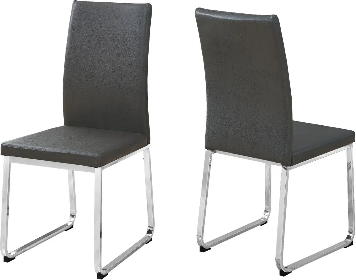 Dining Chair, Set Of 2, Side, Upholstered, Kitchen, Dining Room, Pu Leather Look, Metal, Grey, Chrome, Contemporary, Modern