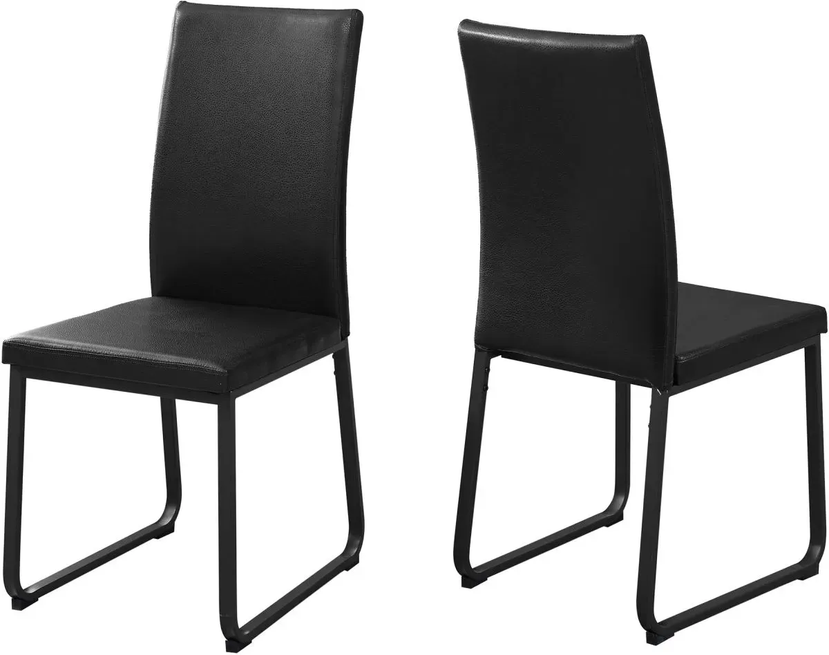 Dining Chair, Set Of 2, Side, Upholstered, Kitchen, Dining Room, Pu Leather Look, Metal, Black, Contemporary, Modern