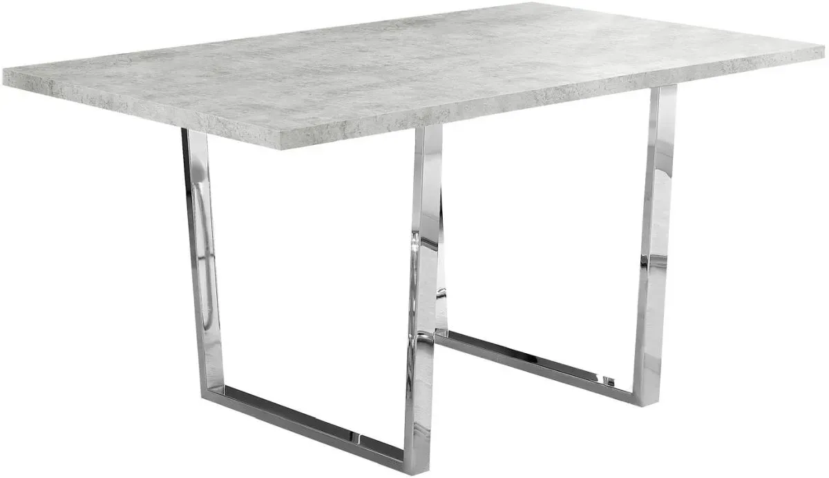 Dining Table, 60" Rectangular, Kitchen, Dining Room, Metal, Laminate, Grey, Chrome, Contemporary, Modern