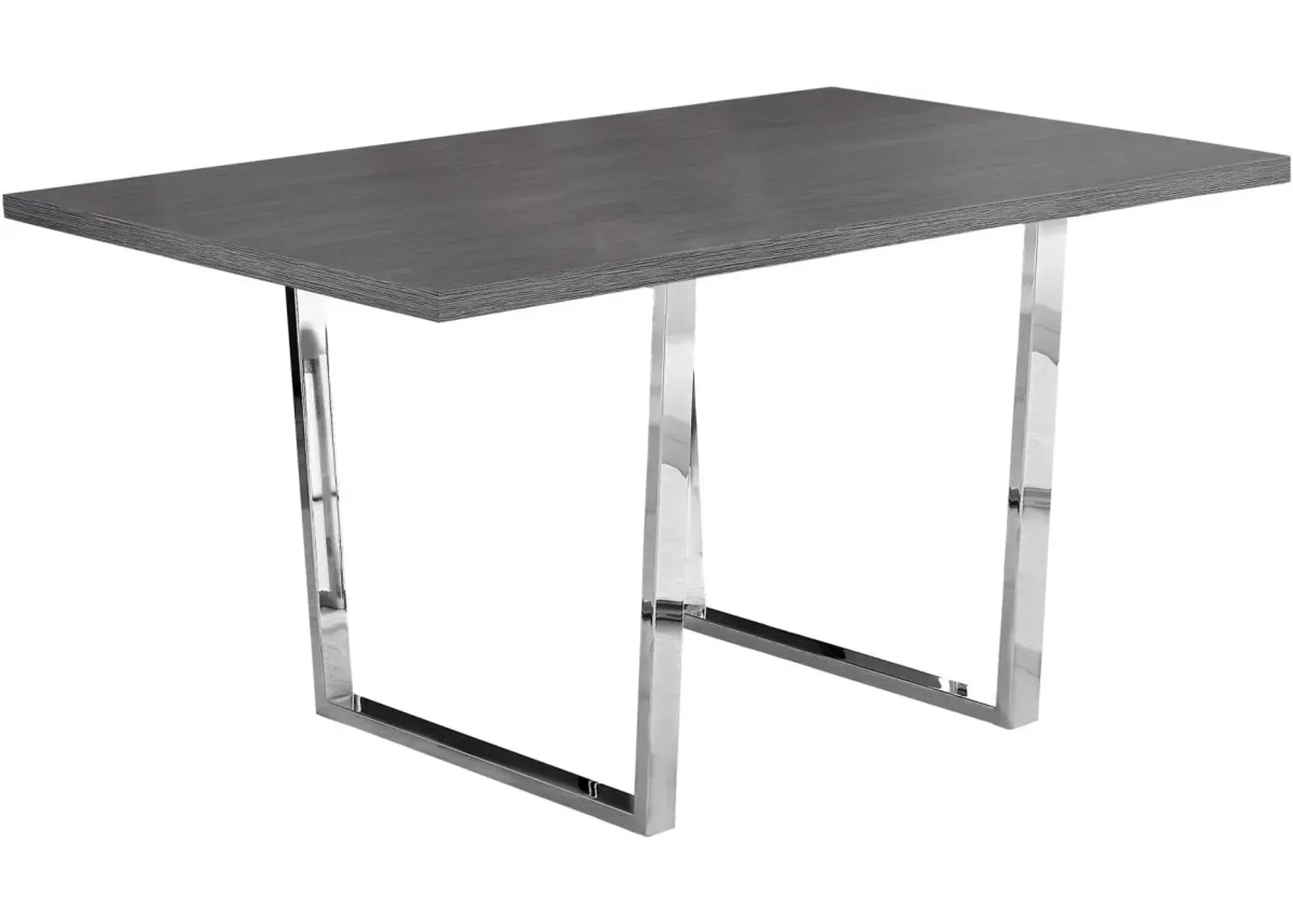 Dining Table, 60" Rectangular, Kitchen, Dining Room, Metal, Laminate, Grey, Chrome, Contemporary, Modern