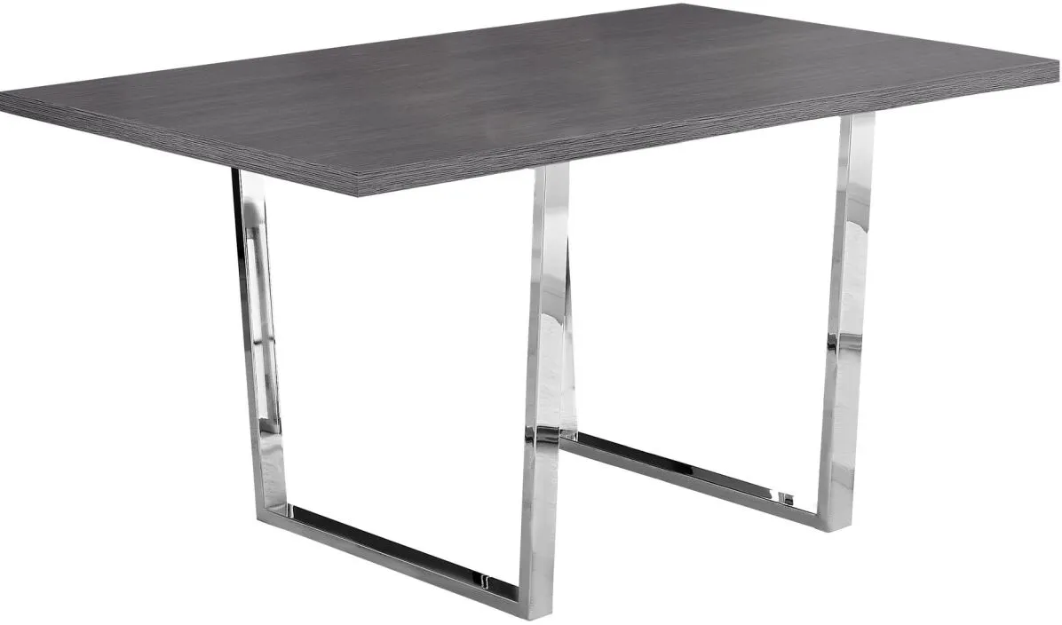Dining Table, 60" Rectangular, Kitchen, Dining Room, Metal, Laminate, Grey, Chrome, Contemporary, Modern