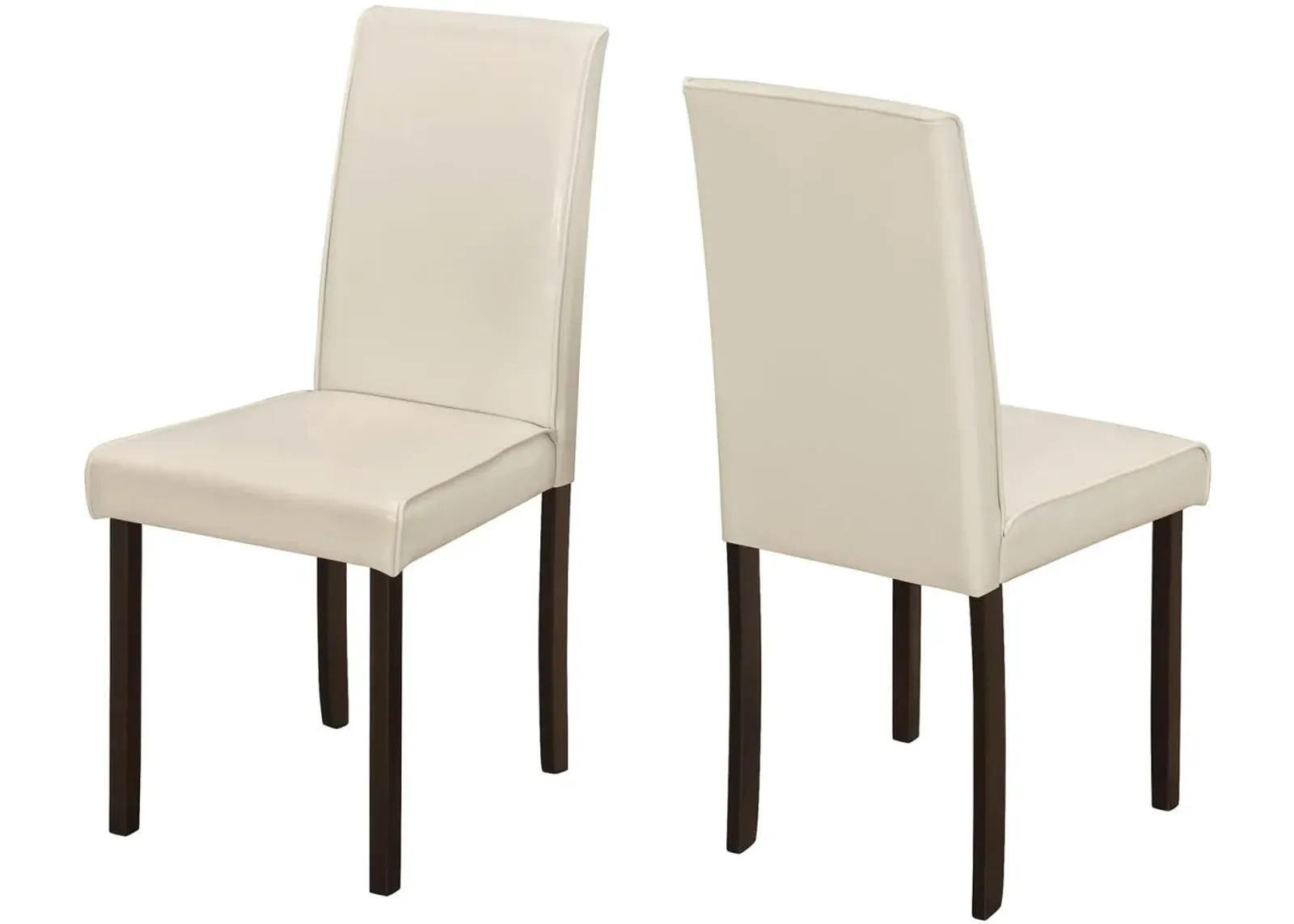 Dining Chair, Set Of 2, Side, Upholstered, Kitchen, Dining Room, Pu Leather Look, Wood Legs, Beige, Brown, Transitional