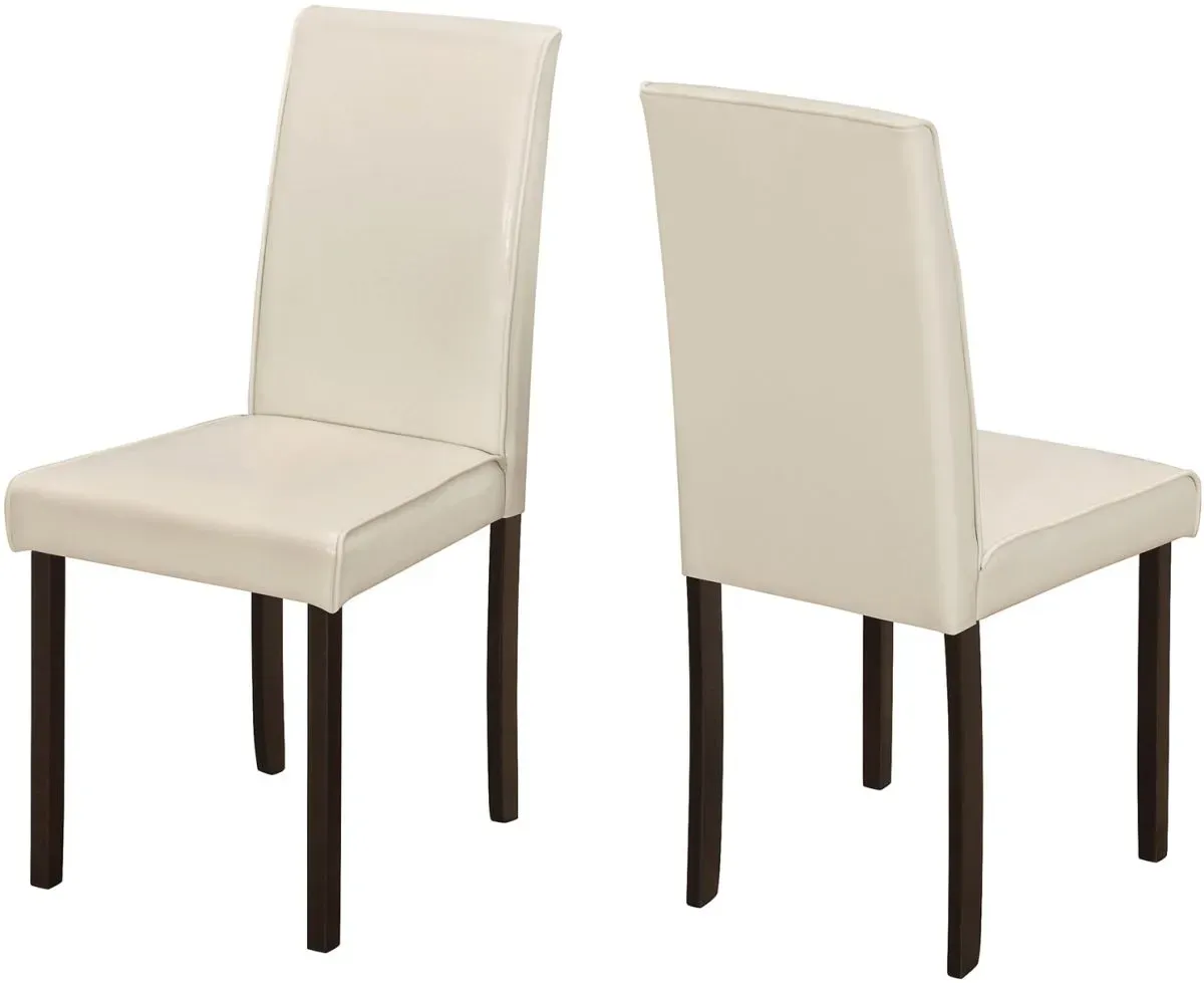 Dining Chair, Set Of 2, Side, Upholstered, Kitchen, Dining Room, Pu Leather Look, Wood Legs, Beige, Brown, Transitional