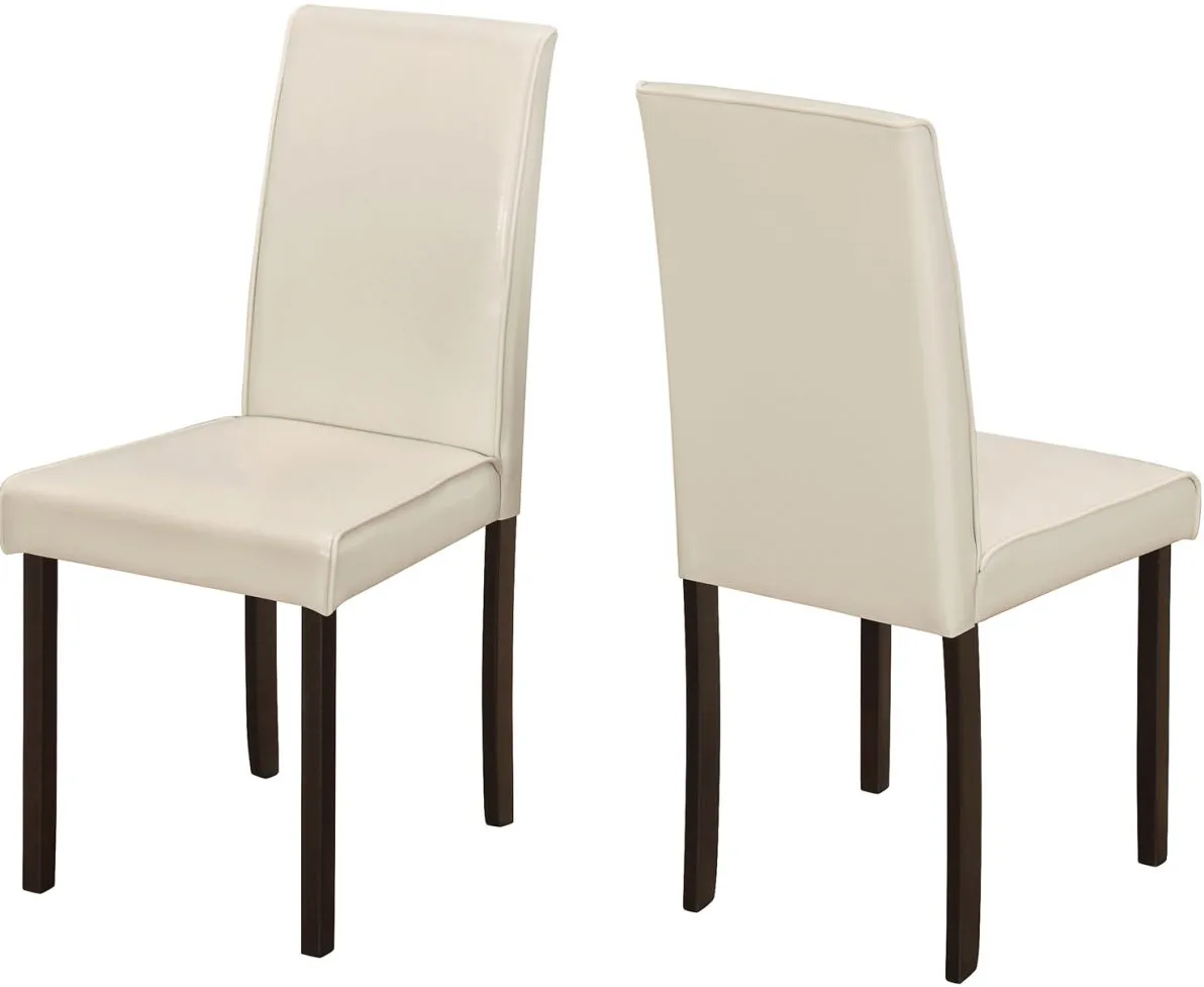 Dining Chair, Set Of 2, Side, Upholstered, Kitchen, Dining Room, Pu Leather Look, Wood Legs, Beige, Brown, Transitional