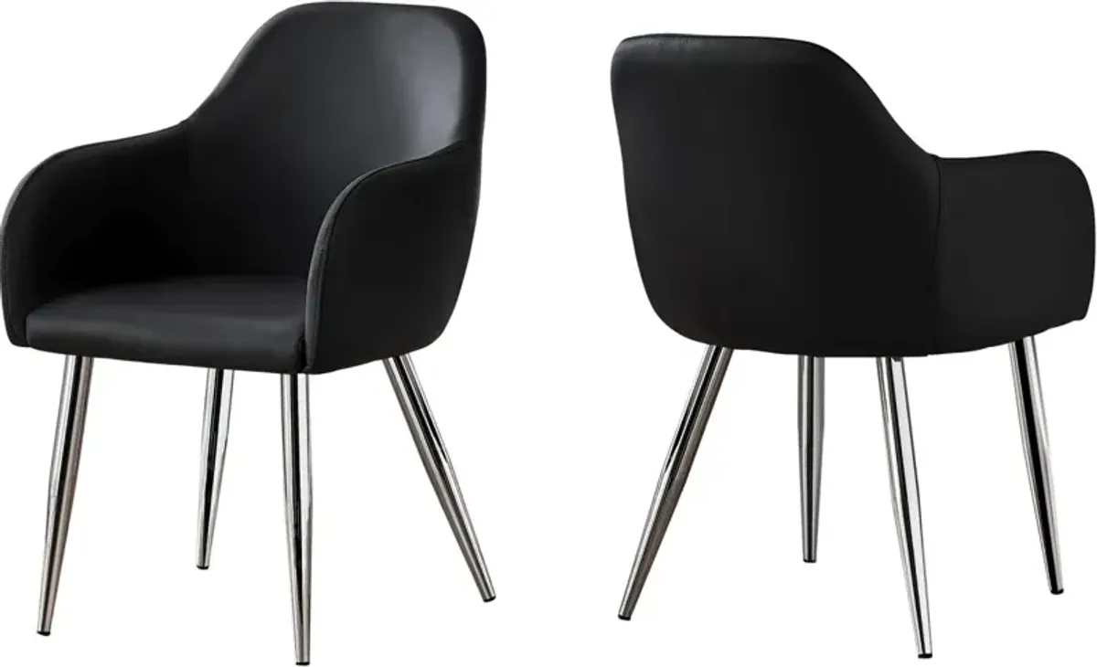 Dining Chair, Set Of 2, Side, Upholstered, Kitchen, Dining Room, Pu Leather Look, Metal, Black, Chrome, Contemporary, Modern