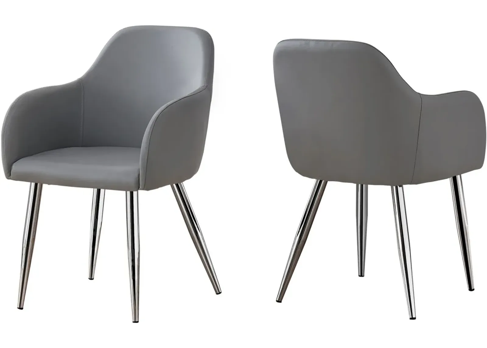 Dining Chair, Set Of 2, Side, Upholstered, Kitchen, Dining Room, Pu Leather Look, Metal, Grey, Chrome, Contemporary, Modern