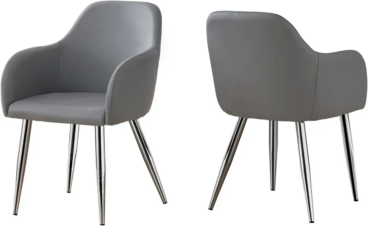 Dining Chair, Set Of 2, Side, Upholstered, Kitchen, Dining Room, Pu Leather Look, Metal, Grey, Chrome, Contemporary, Modern