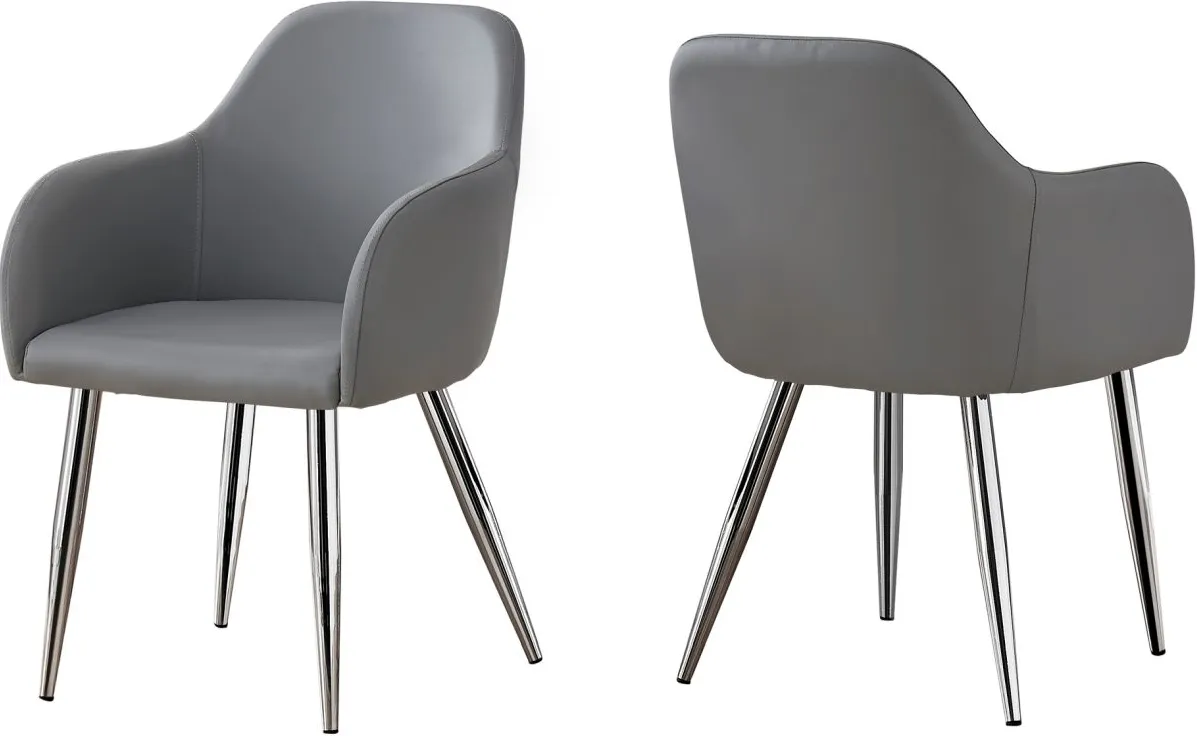 Dining Chair, Set Of 2, Side, Upholstered, Kitchen, Dining Room, Pu Leather Look, Metal, Grey, Chrome, Contemporary, Modern