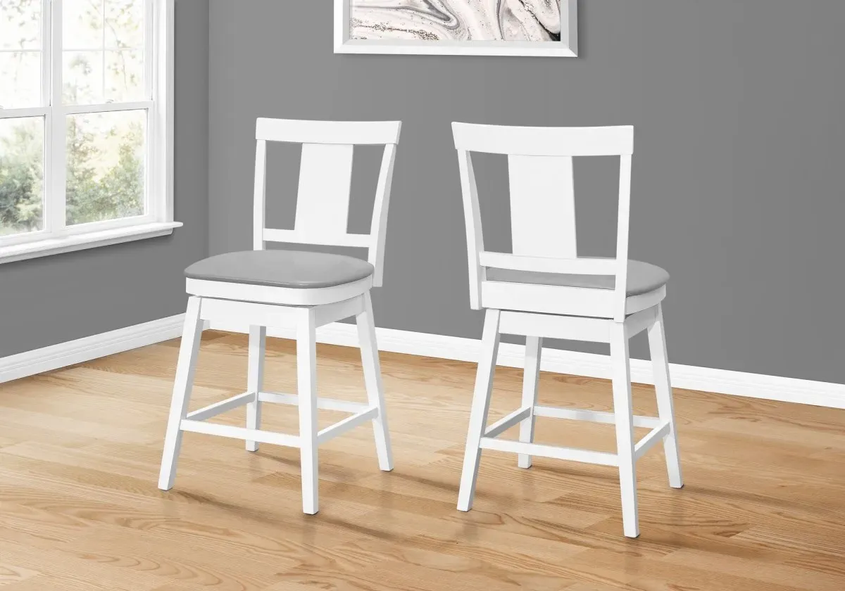 Bar Stool, Set Of 2, Swivel, Counter Height, Kitchen, Wood, Pu Leather Look, White, Grey, Transitional