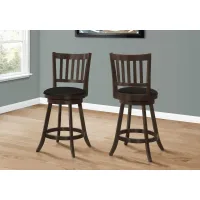 Bar Stool, Set Of 2, Swivel, Counter Height, Kitchen, Wood, Pu Leather Look, Brown, Black, Transitional