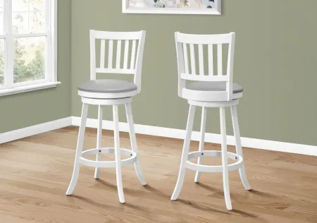 Bar Stool, Set Of 2, Swivel, Bar Height, Wood, Pu Leather Look, White, Grey, Transitional