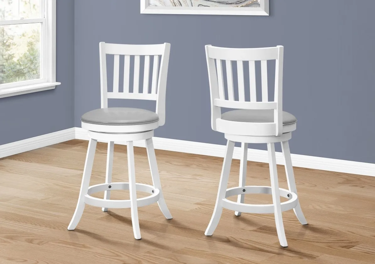 Bar Stool, Set Of 2, Swivel, Counter Height, Kitchen, Wood, Pu Leather Look, White, Grey, Transitional