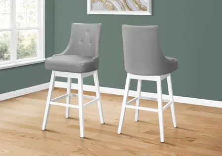 Bar Stool, Set Of 2, Swivel, Bar Height, Wood, Pu Leather Look, Grey, White, Transitional