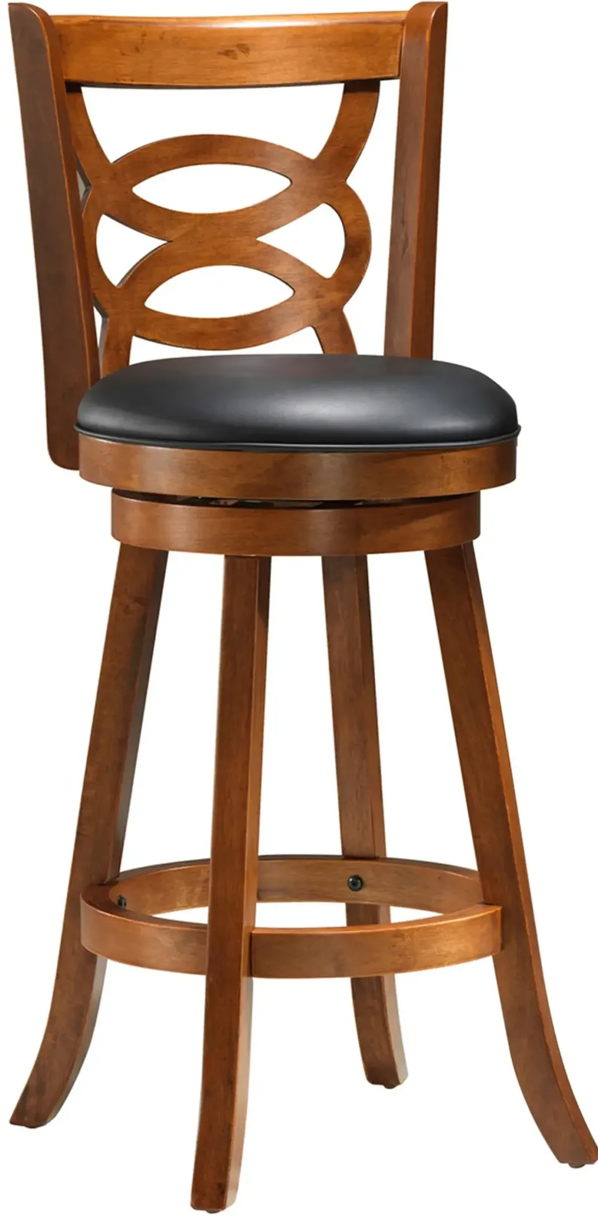Bar Stool, Set Of 2, Swivel, Bar Height, Wood, Pu Leather Look, Brown, Black, Transitional