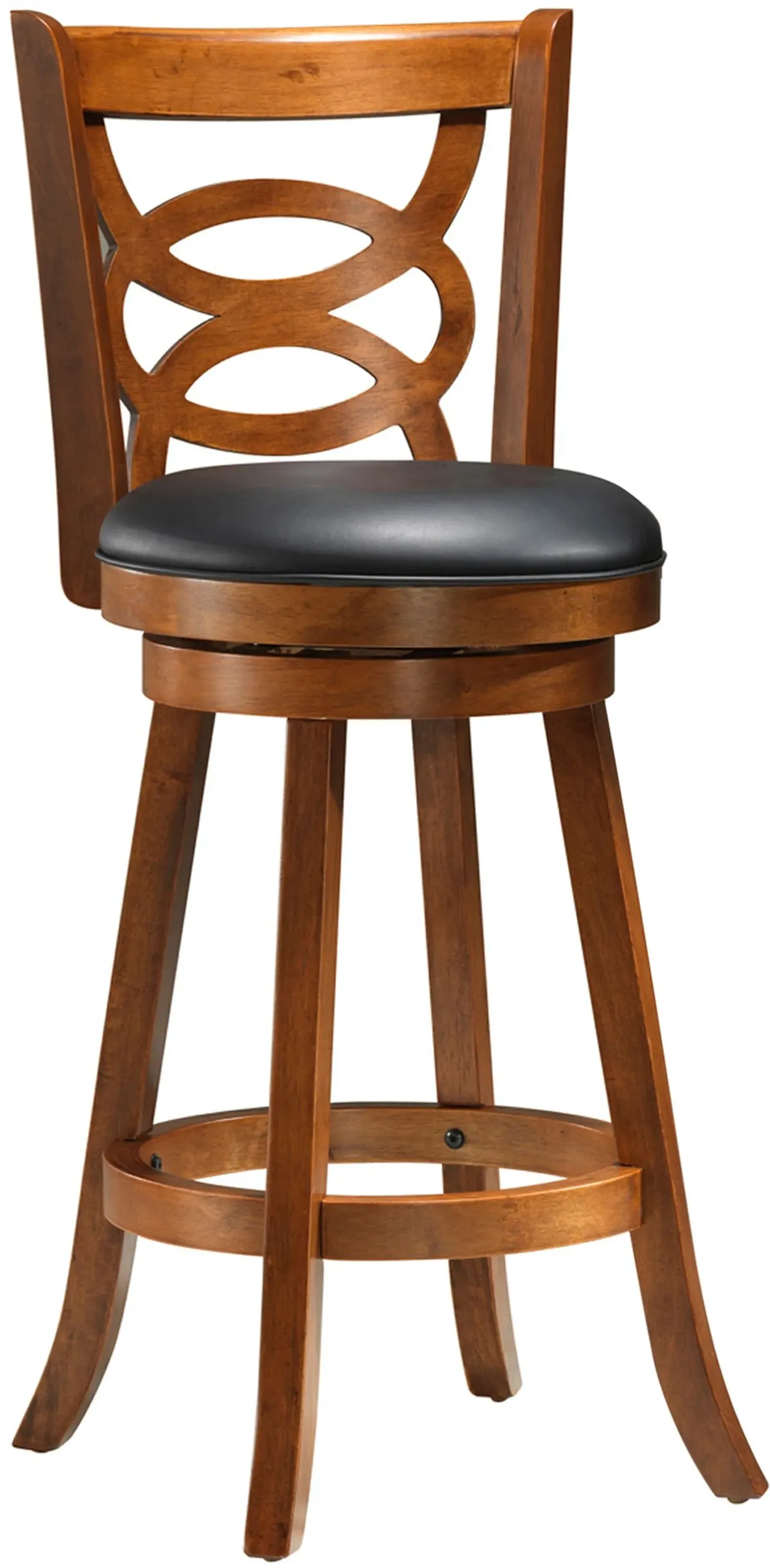 Bar Stool, Set Of 2, Swivel, Bar Height, Wood, Pu Leather Look, Brown, Black, Transitional