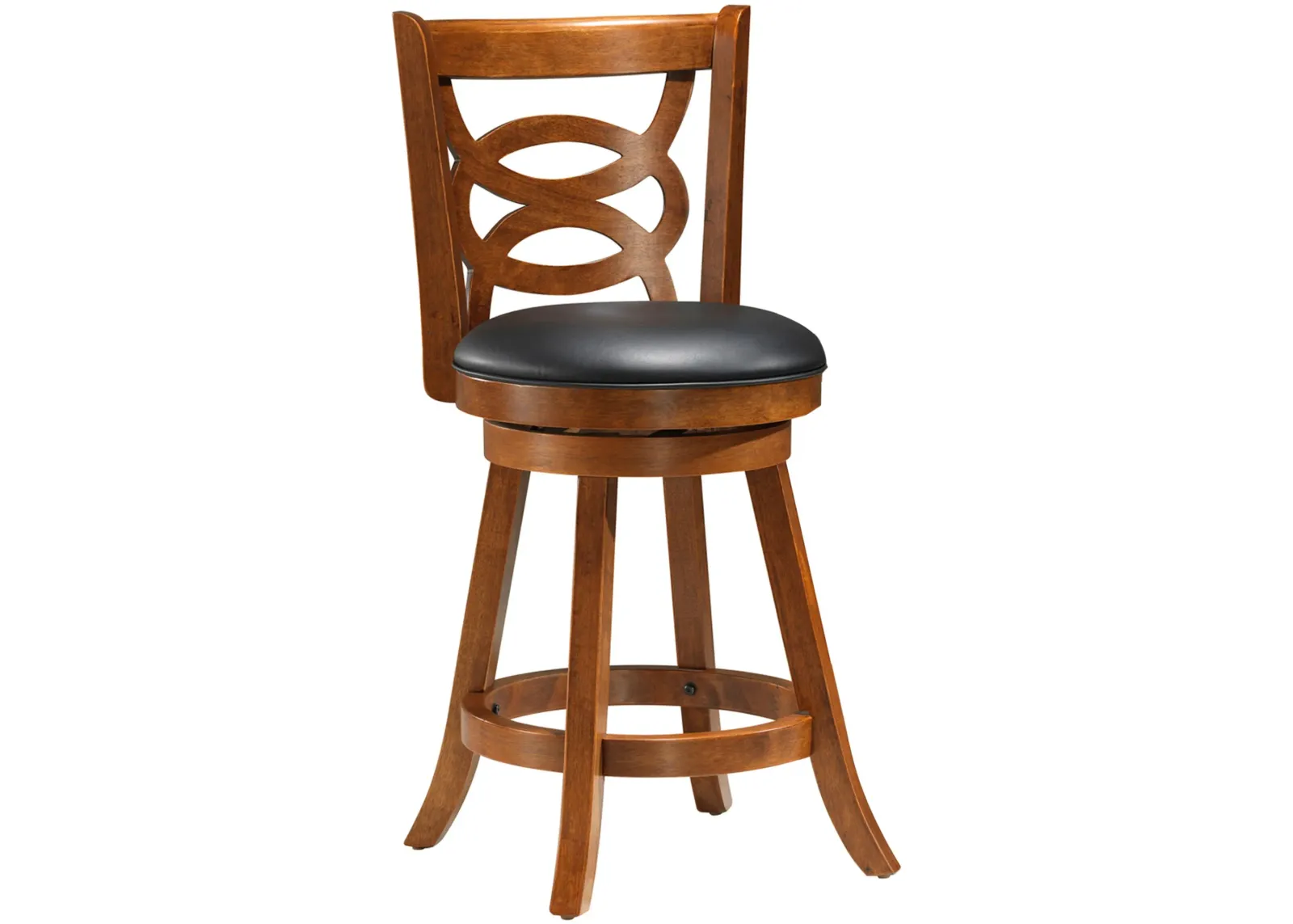 Bar Stool, Set Of 2, Swivel, Counter Height, Kitchen, Wood, Pu Leather Look, Brown, Black, Transitional