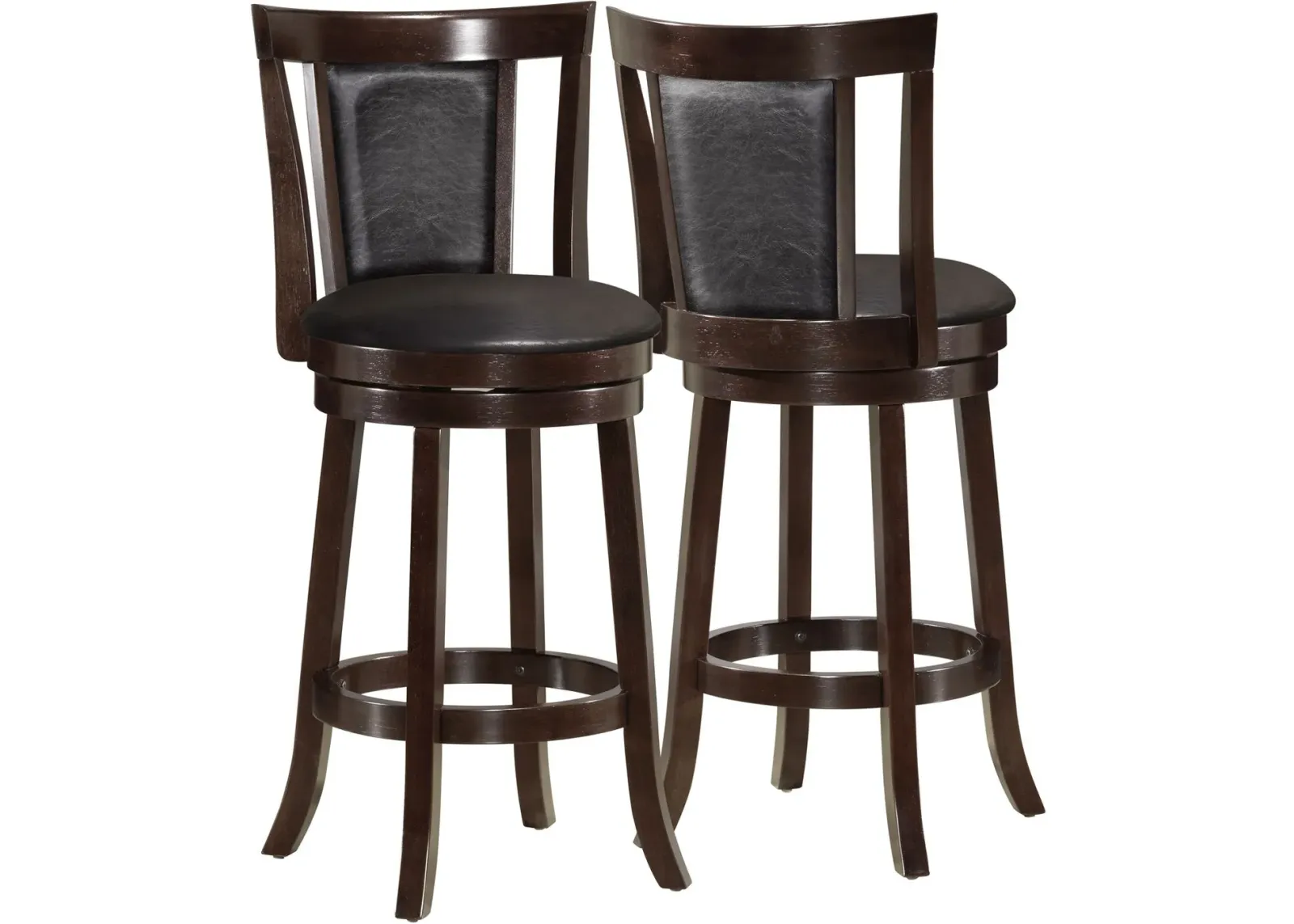 Bar Stool, Set Of 2, Swivel, Counter Height, Kitchen, Wood, Pu Leather Look, Brown, Black, Transitional