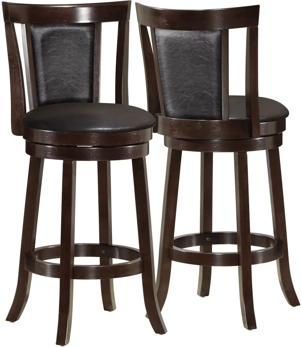 Bar Stool, Set Of 2, Swivel, Counter Height, Kitchen, Wood, Pu Leather Look, Brown, Black, Transitional