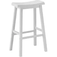 Bar Stool, Set Of 2, Bar Height, Saddle Seat, Wood, White, Contemporary, Modern