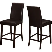 Dining Chair, Set Of 2, Counter Height, Upholstered, Kitchen, Dining Room, Pu Leather Look, Wood Legs, Brown, Transitional
