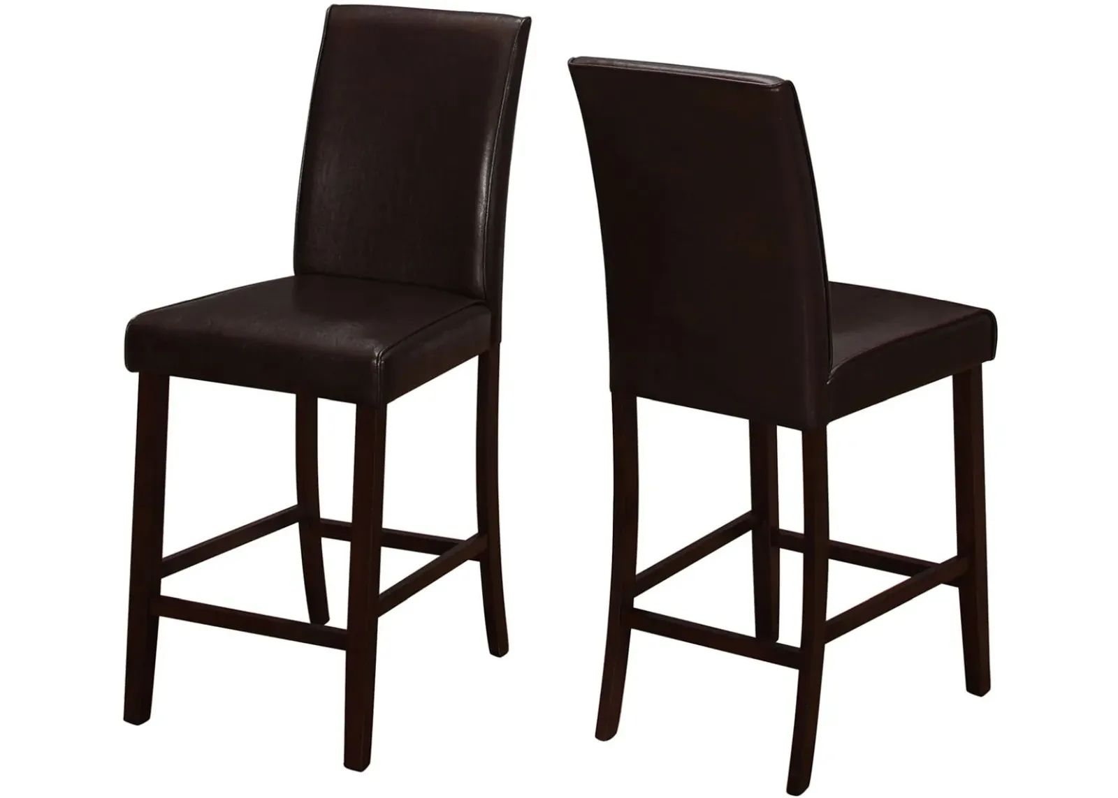 Dining Chair, Set Of 2, Counter Height, Upholstered, Kitchen, Dining Room, Pu Leather Look, Wood Legs, Brown, Transitional