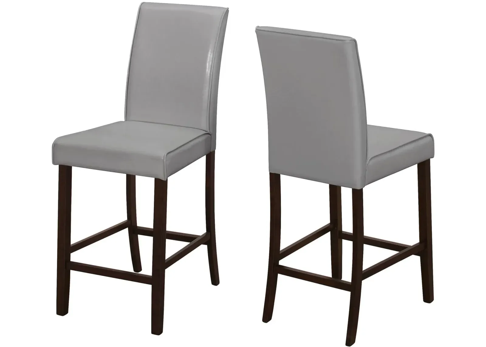 Dining Chair, Set Of 2, Counter Height, Upholstered, Kitchen, Dining Room, Pu Leather Look, Wood Legs, Grey, Brown, Transitional