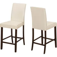 Dining Chair, Set Of 2, Counter Height, Upholstered, Kitchen, Dining Room, Pu Leather Look, Wood Legs, Beige, Brown, Transitional