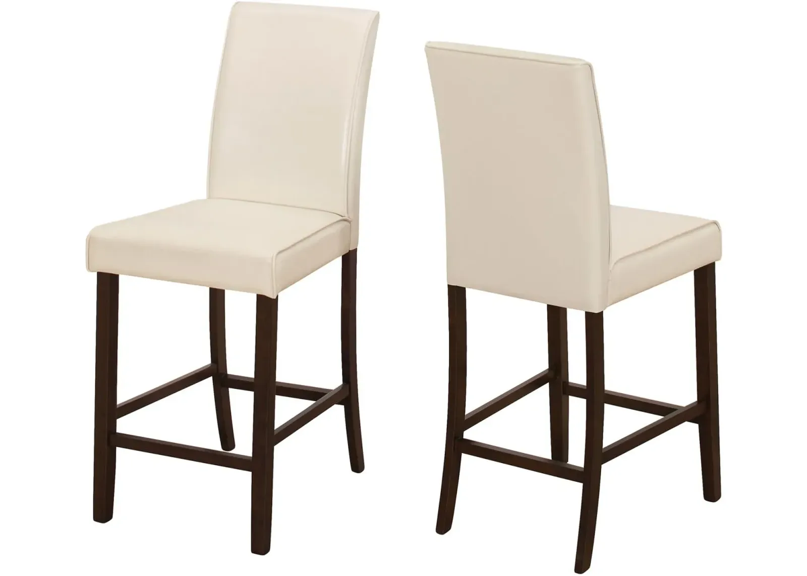 Dining Chair, Set Of 2, Counter Height, Upholstered, Kitchen, Dining Room, Pu Leather Look, Wood Legs, Beige, Brown, Transitional