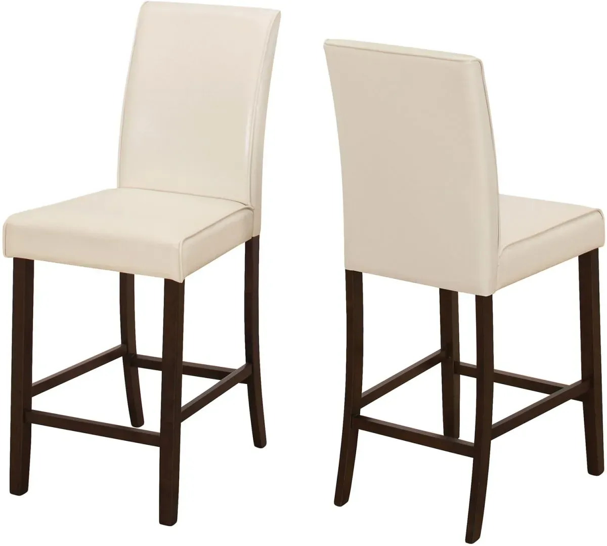 Dining Chair, Set Of 2, Counter Height, Upholstered, Kitchen, Dining Room, Pu Leather Look, Wood Legs, Beige, Brown, Transitional