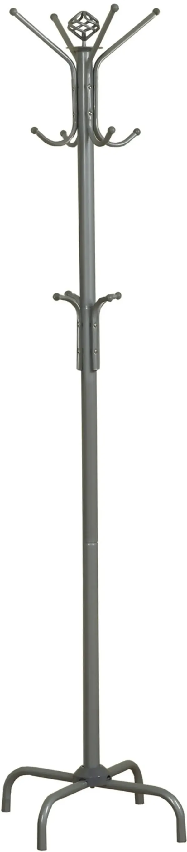 Coat Rack, Hall Tree, Free Standing, 12 Hooks, Entryway, 70"H, Bedroom, Metal, Grey, Contemporary, Modern