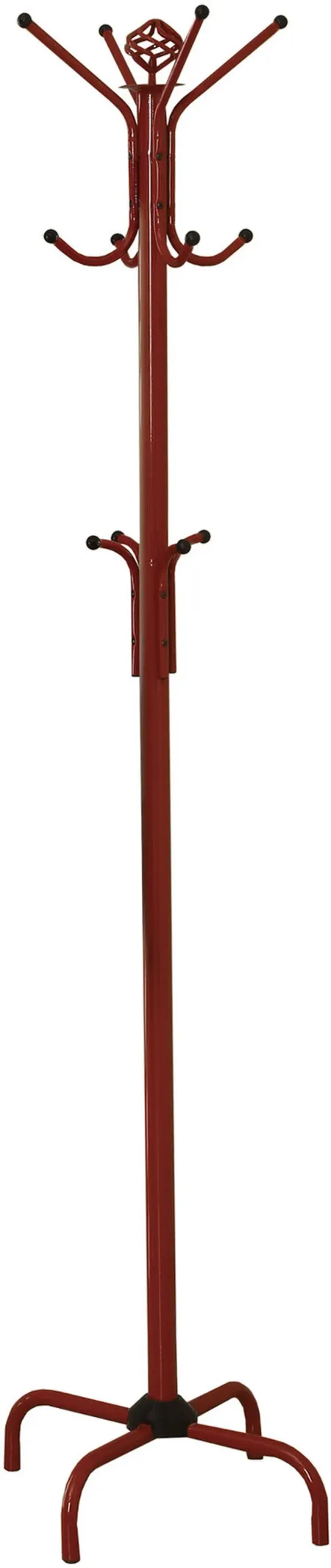 Coat Rack, Hall Tree, Free Standing, 12 Hooks, Entryway, 70"H, Bedroom, Metal, Red, Red, Contemporary, Modern