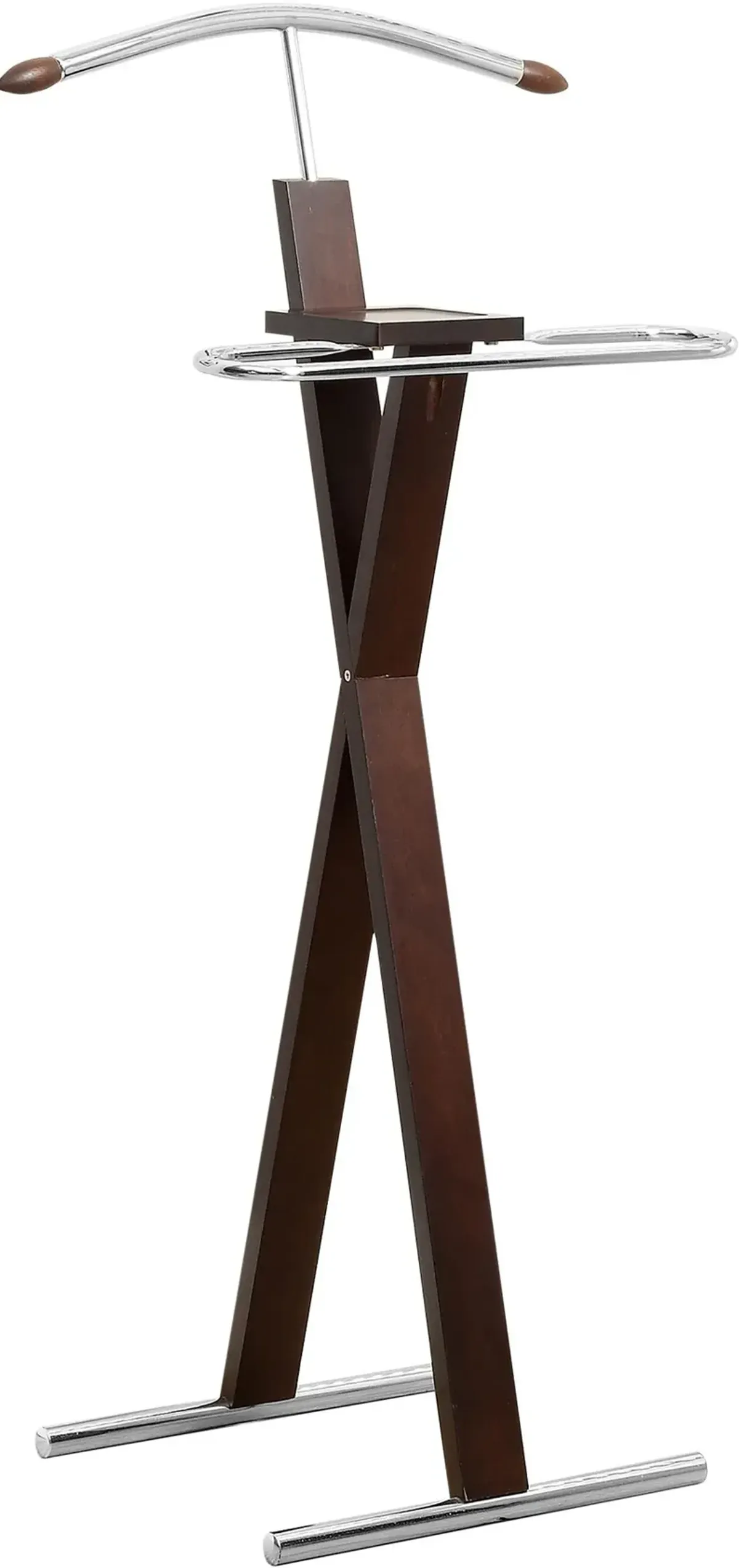 Valet Stand, Organizer, Suit Rack, Bedroom, Wood, Metal, Brown, Chrome, Contemporary, Modern