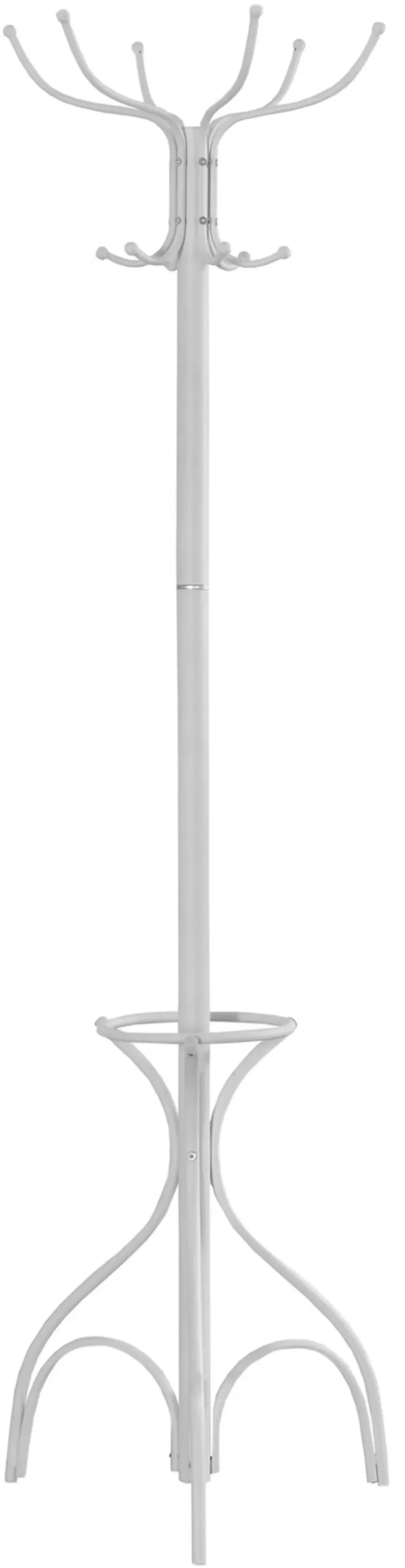 Coat Rack, Hall Tree, Free Standing, 12 Hooks, Entryway, 70"H, Umbrella Holder, Bedroom, Metal, White, Contemporary, Modern