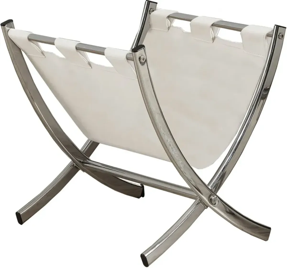 Magazine Rack, Organizer, Holder, Standing, Storage, Bathroom, Office, Bedroom, Pu Leather Look, Metal, White, Chrome, Contemporary, Modern