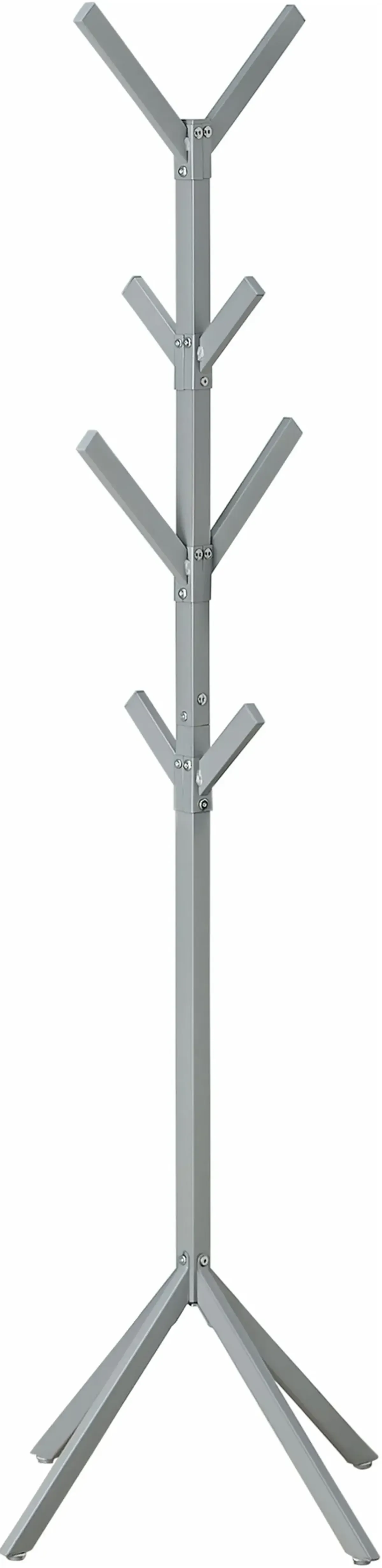 Coat Rack, Hall Tree, Free Standing, 8 Hooks, Entryway, 70"H, Bedroom, Metal, Grey, Contemporary, Modern