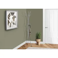 Coat Rack, Hall Tree, Free Standing, 11 Hooks, Entryway, 74"H, Bedroom, Metal, Grey, Contemporary, Modern